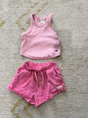 Zara Pink Ribbed Tank and Pink Drawstring Shorts Set